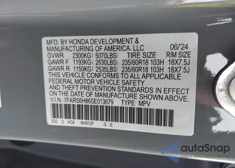 2025 Honda Cr-V Hybrid Sport-L from USA, damaged, VIN 7FARS6H86SE013679